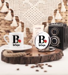 Kişiye Özel Türk Kahvesi Fincanı ve Aynalı Set B Harfi