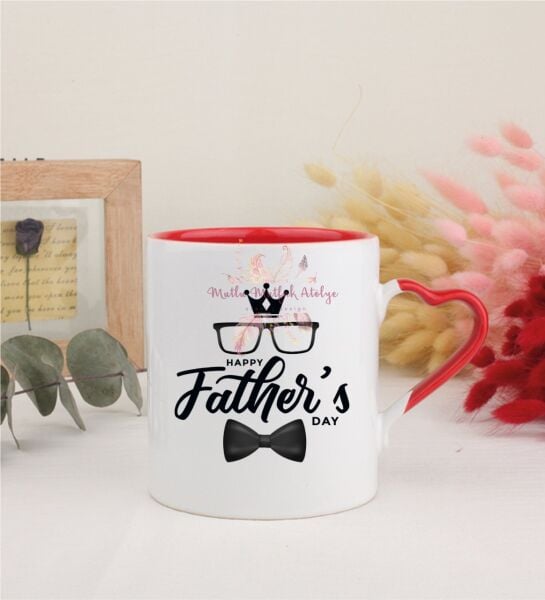 Babalar Günü Kırmızı Kalpli Kupa Bardak