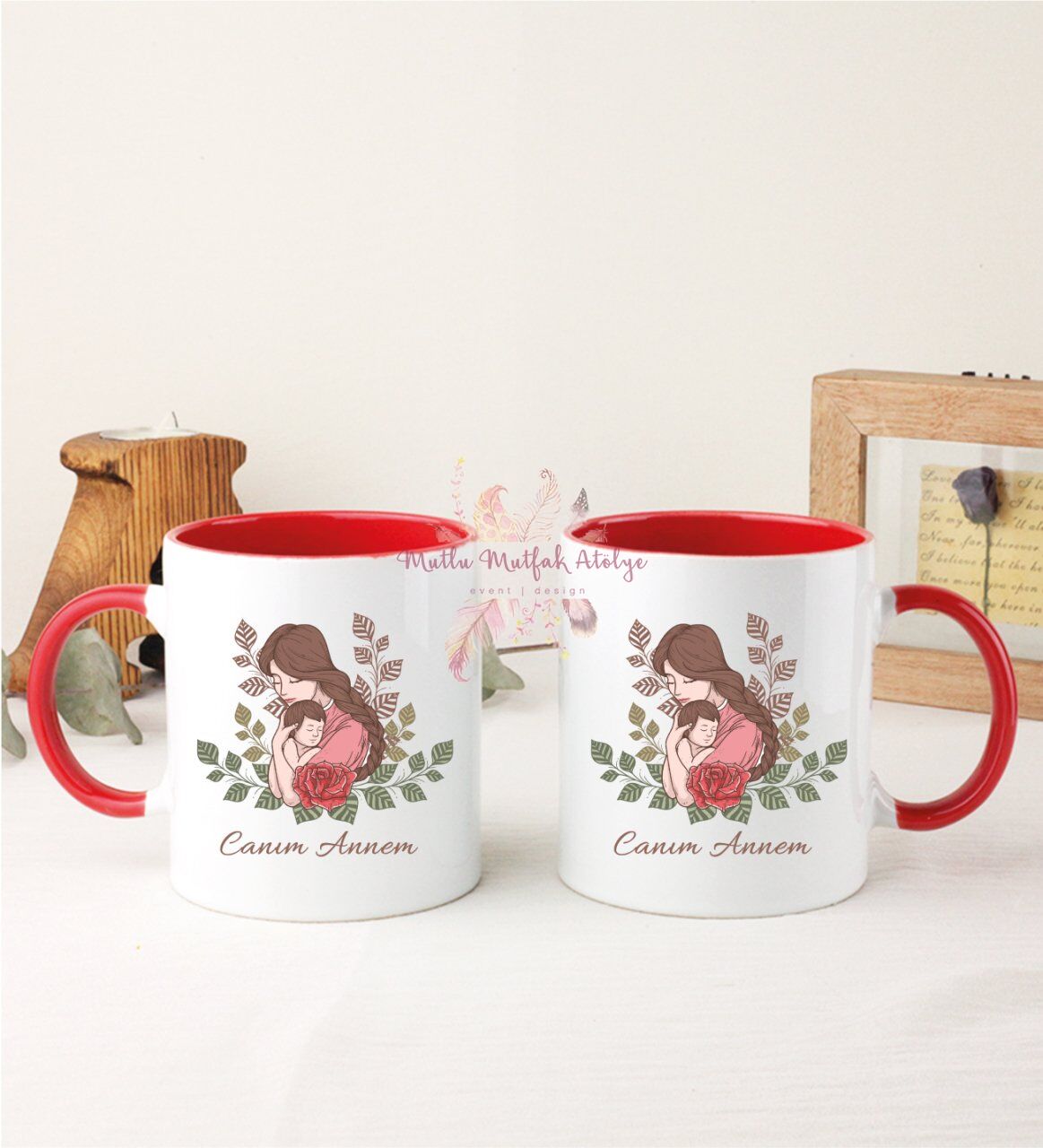 Anneler Günü İkili Kırmızı Kupa Bardak