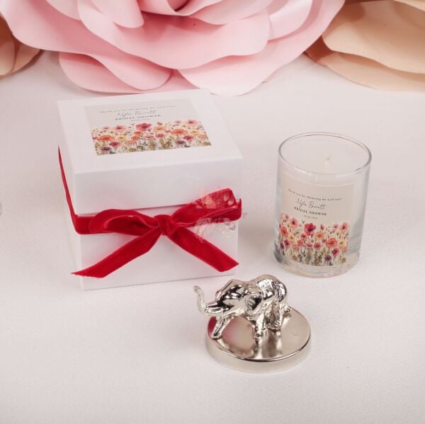 Büyük Boy Kare Kutulu Fil Tepelikli Kırmızı Kadife Kurdeleli Mum