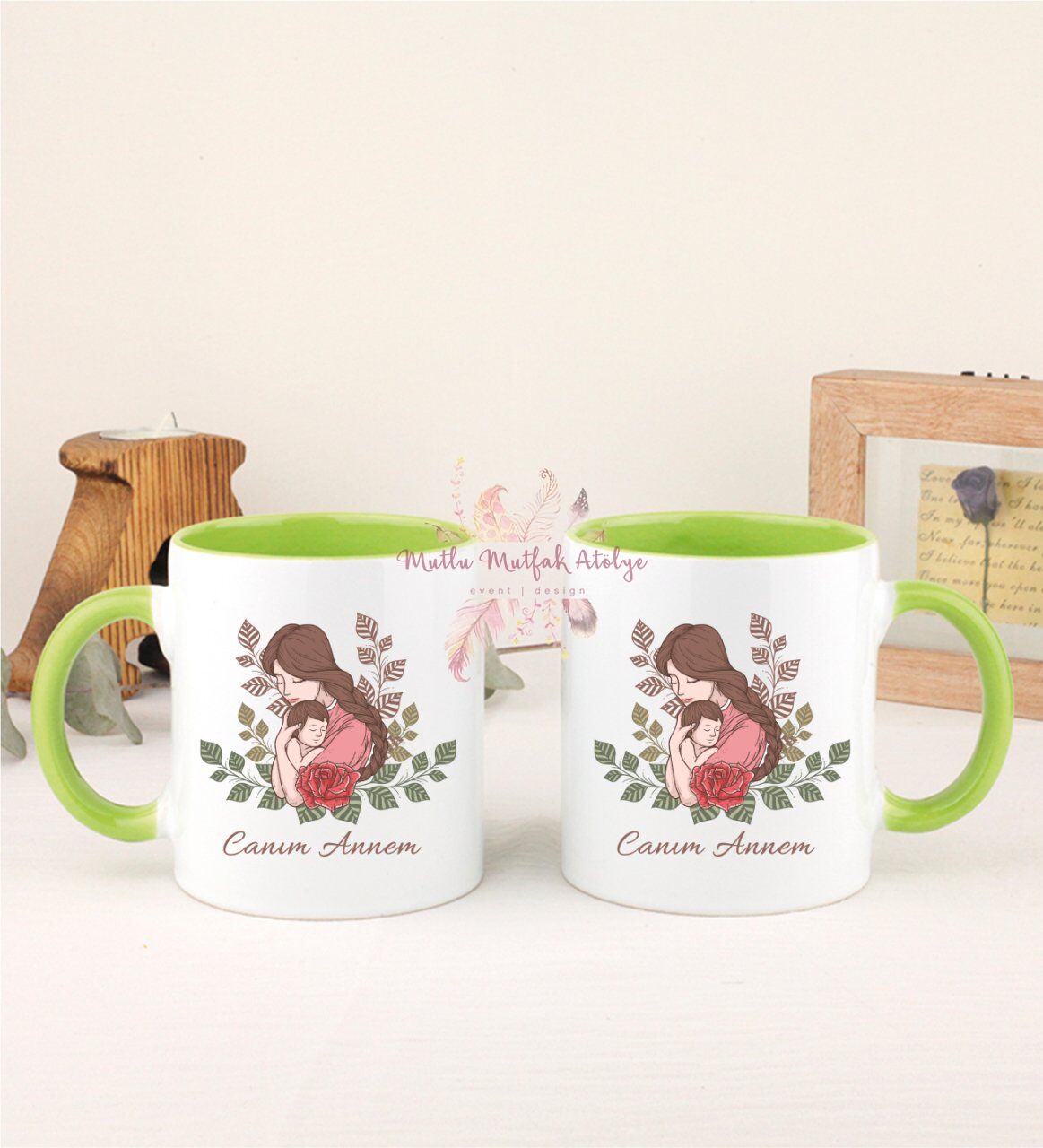Anneler Günü İkili Yeşil Kupa Bardak
