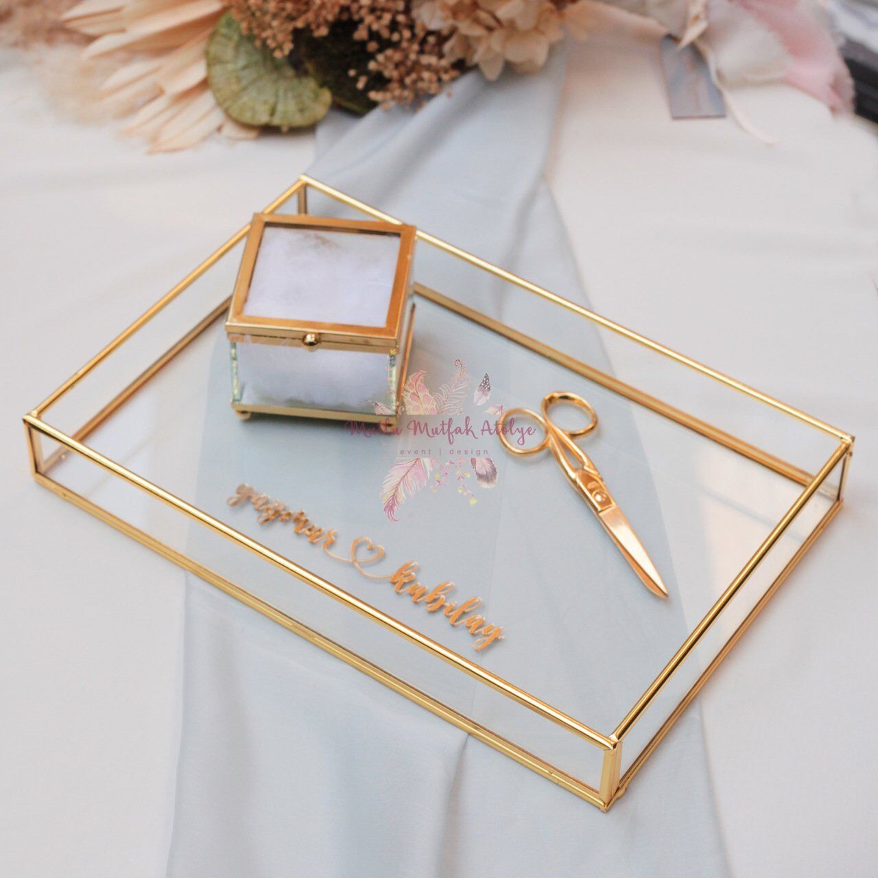 Dikdörtgen Cam Söz Tepsi Seti