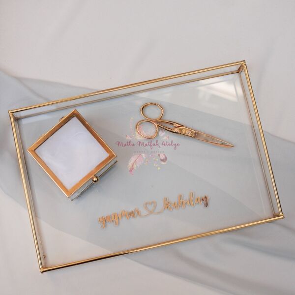 Dikdörtgen Cam Söz Tepsi Seti