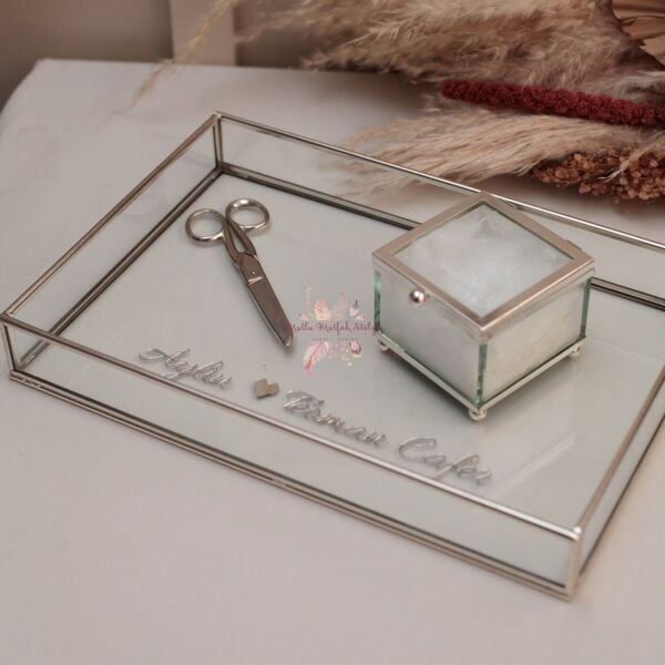 Dikdörtgen Cam Söz Tepsi Seti