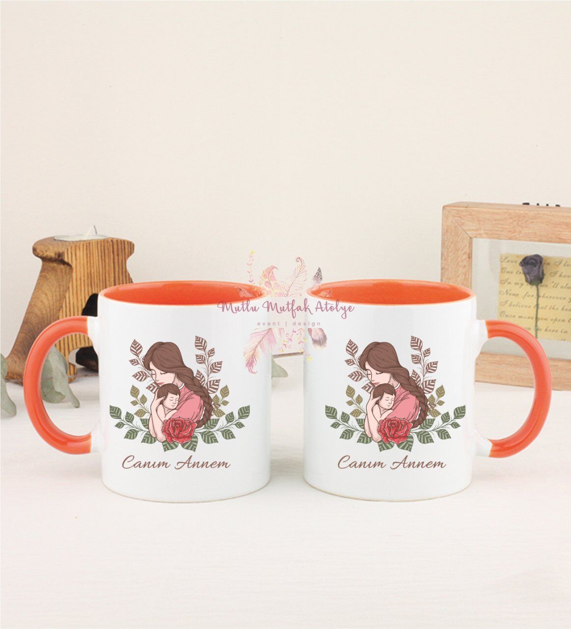 Anneler Günü İkili Turuncu Kupa Bardak