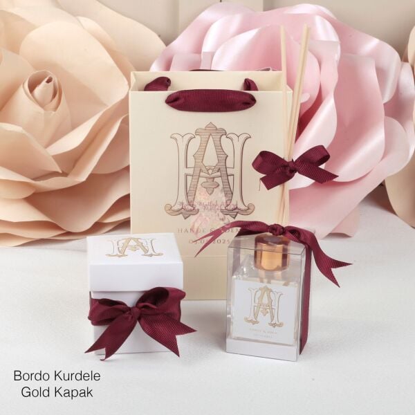 Kokulu Kutulu Mum, Oda Kokusu ve Baskılı Karton Çanta Nişan - Düğün Hediye Seti