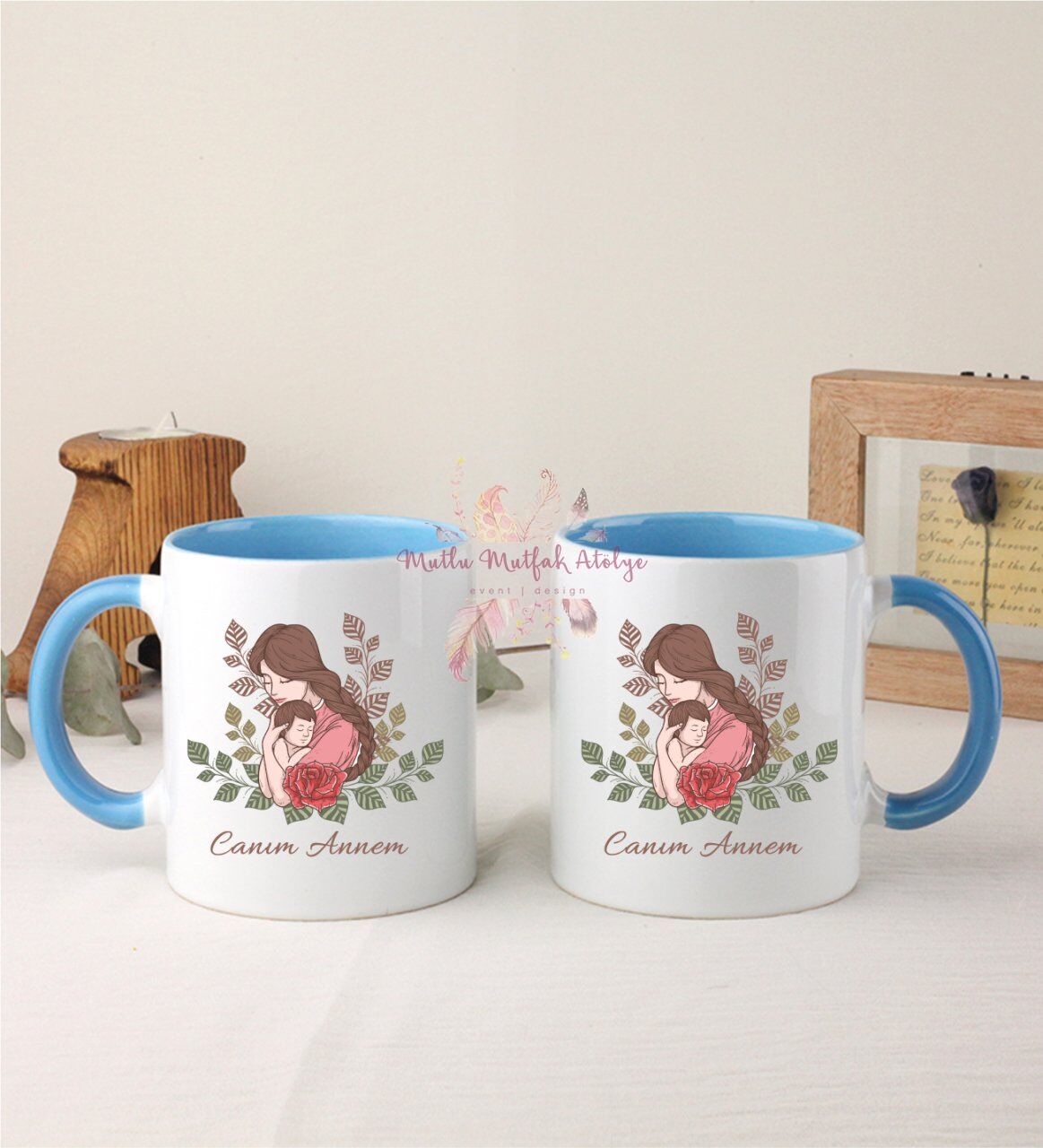 Anneler Günü İkili Mavi Kupa Bardak