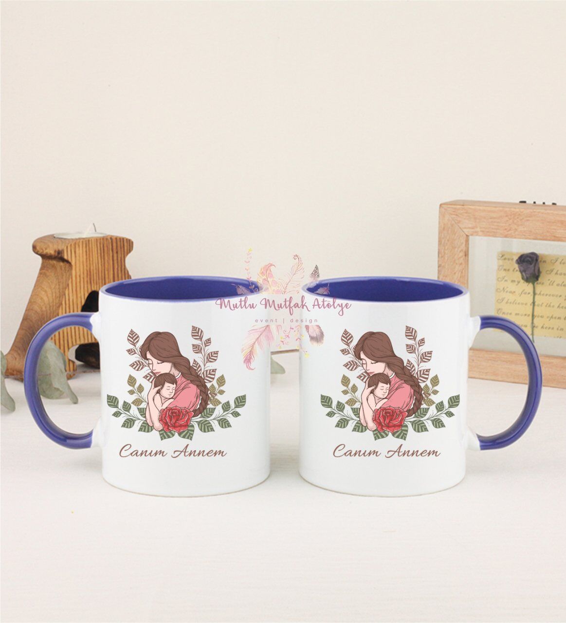Anneler Günü İkili Lacivert Kupa Bardak