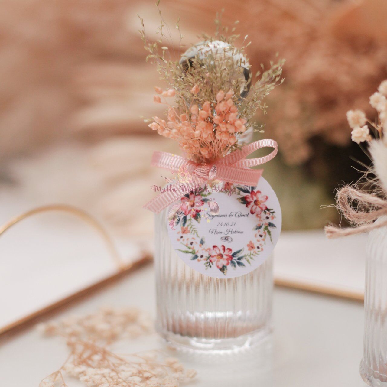 Düz Çizgili Cam Şişe Limon Kolonyası Nikah - Nişan Hediyeliği