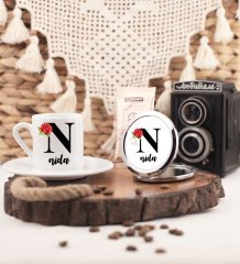 Kişiye Özel Türk Kahvesi Fincanı ve Aynalı Set N Harfi