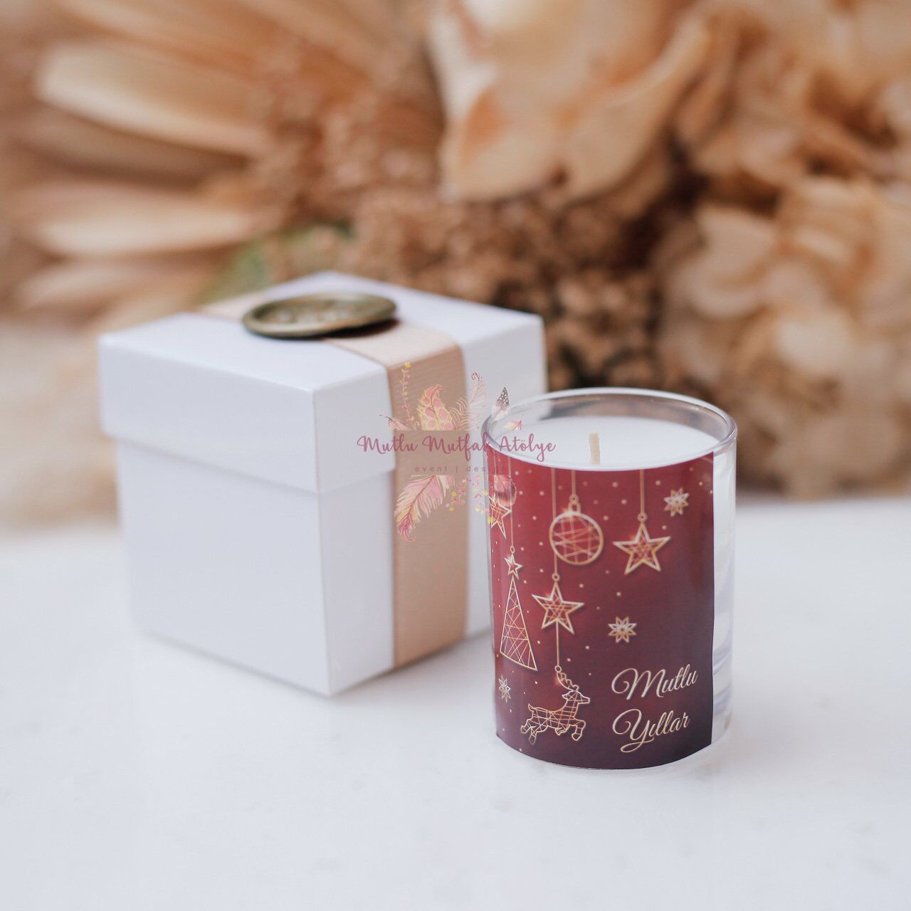 Hediyelik Mühürlü Kutulu Yeni Yıl Logolu Mum