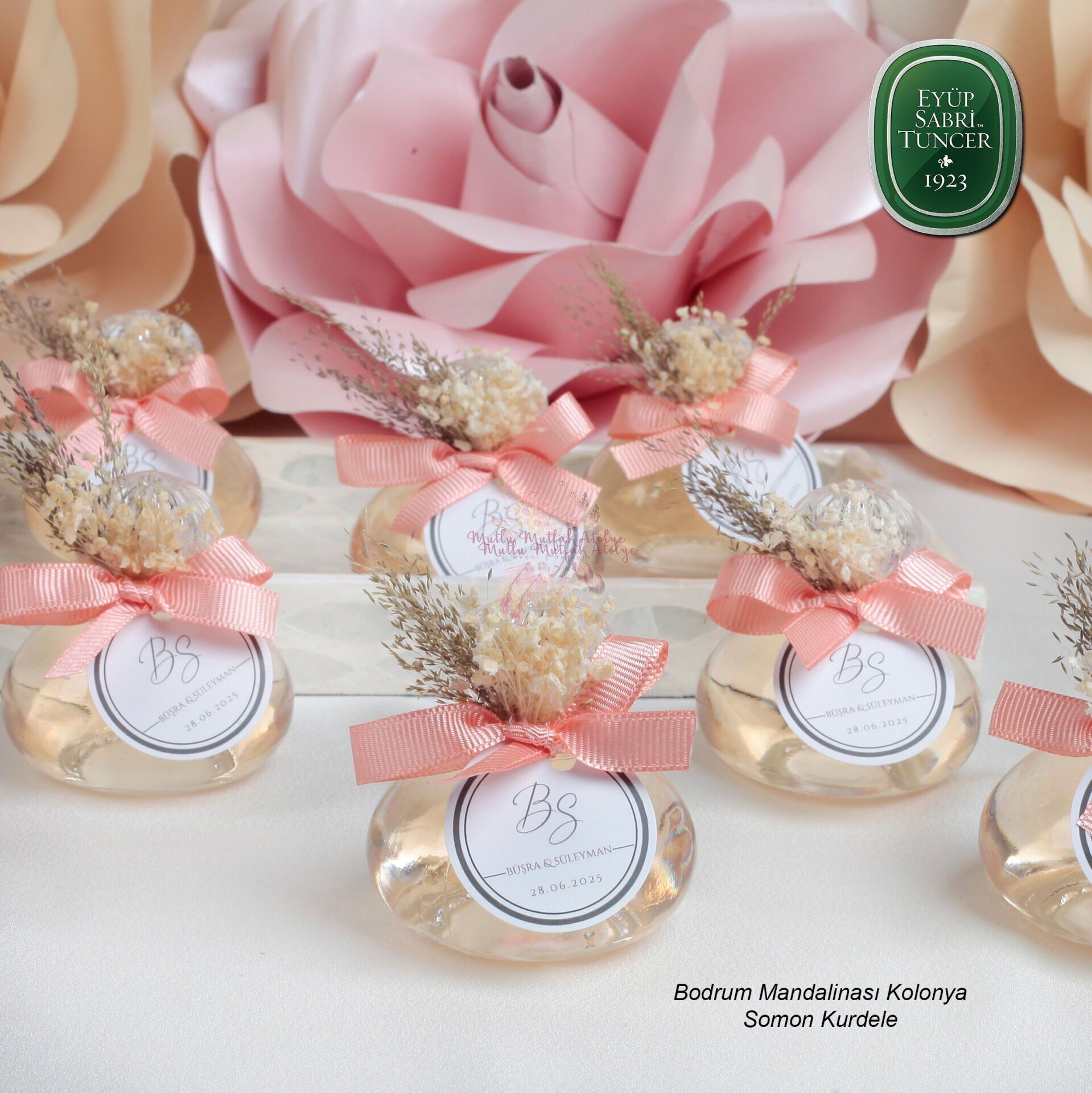 Yuvarlak Cam Şişe Çiçek Süslemeli Hediyelik Kolonya