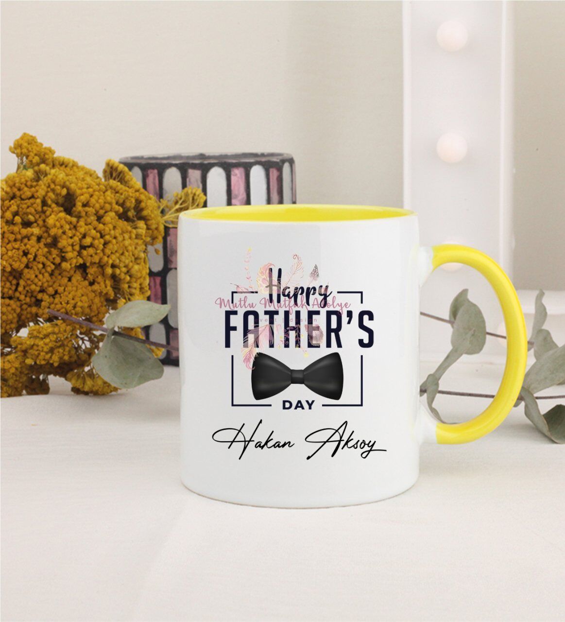 Kişiye Özel Babalar Günü Sarı Kupa Bardak