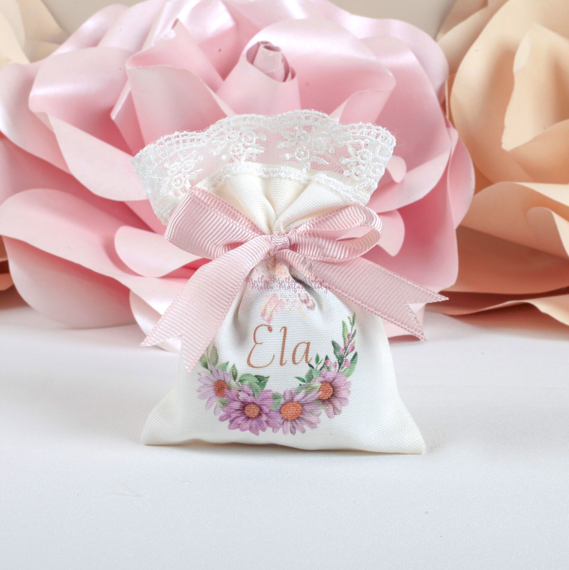 Çiçek Desenli Hediyelik Baskılı Lavanta Kesesi