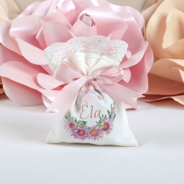 Çiçek Desenli Hediyelik Baskılı Lavanta Kesesi