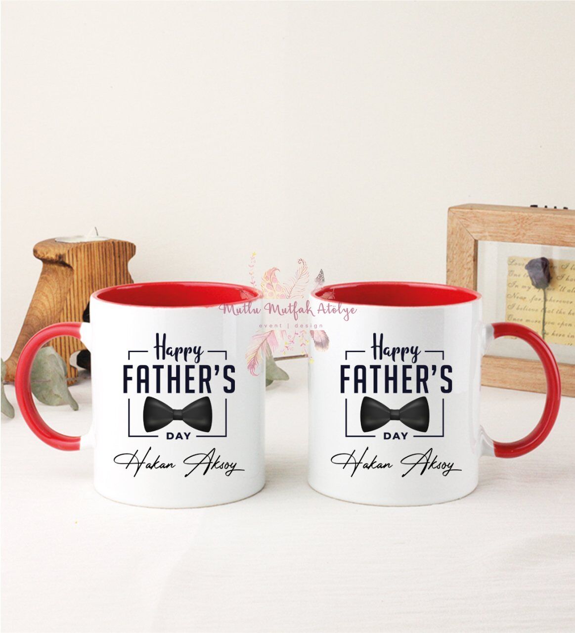Kişiye Özel Babalar Günü İkili Kırmızı Kupa Bardak