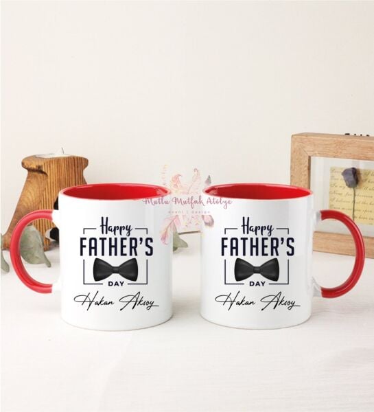 Kişiye Özel Babalar Günü İkili Kırmızı Kupa Bardak