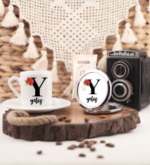 Kişiye Özel Türk Kahvesi Fincanı ve Aynalı Set Y Harfi