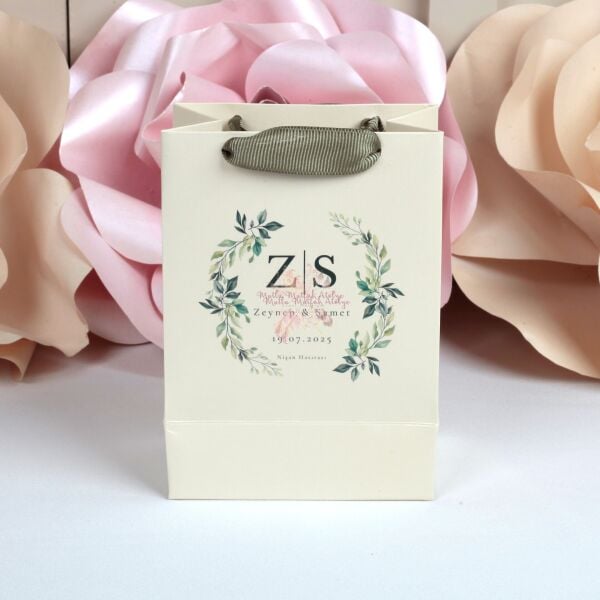 Çiçek Desenli Düğün Nişan Hediyeliği Baskılı Çanta