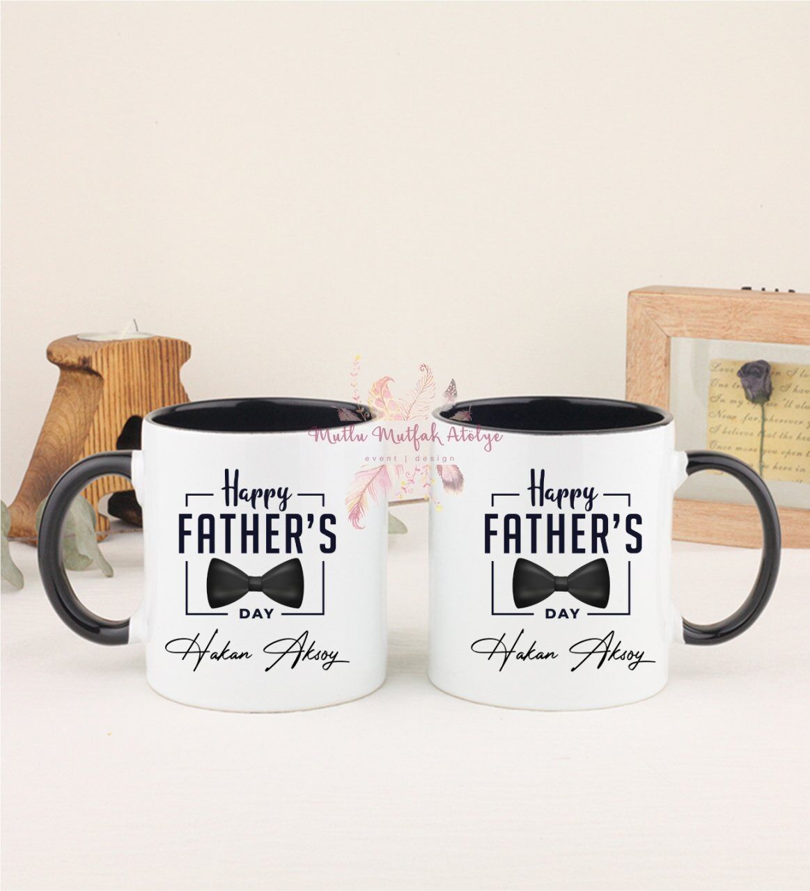 Kişiye Özel Babalar Günü İkili Siyah Kupa Bardak
