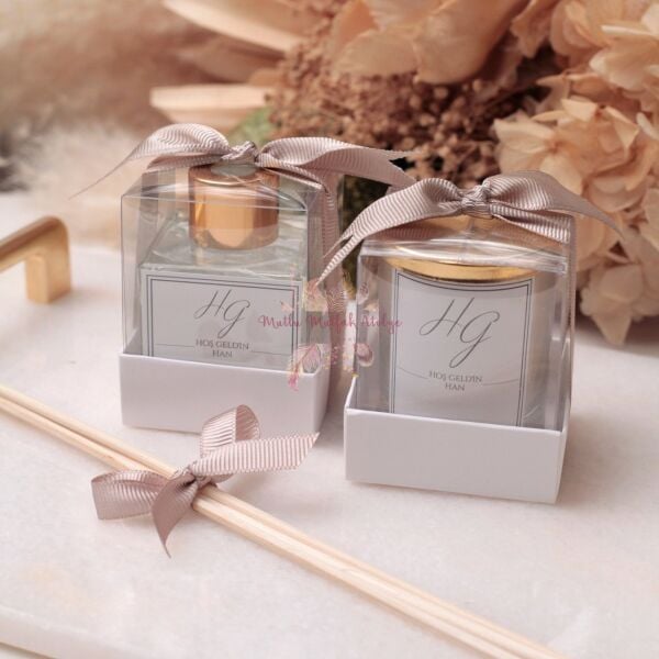 Hediyelik Kokulu Kapaklı Mum ve Oda Kokusu Seti