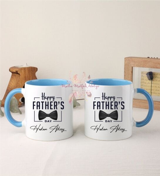 Kişiye Özel Babalar Günü İkili Mavi Kupa Bardak