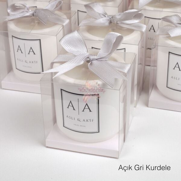 Vanilya Kokulu Kurdeleli Kutulu Beton Mum Nişan Düğün Hediyeliği