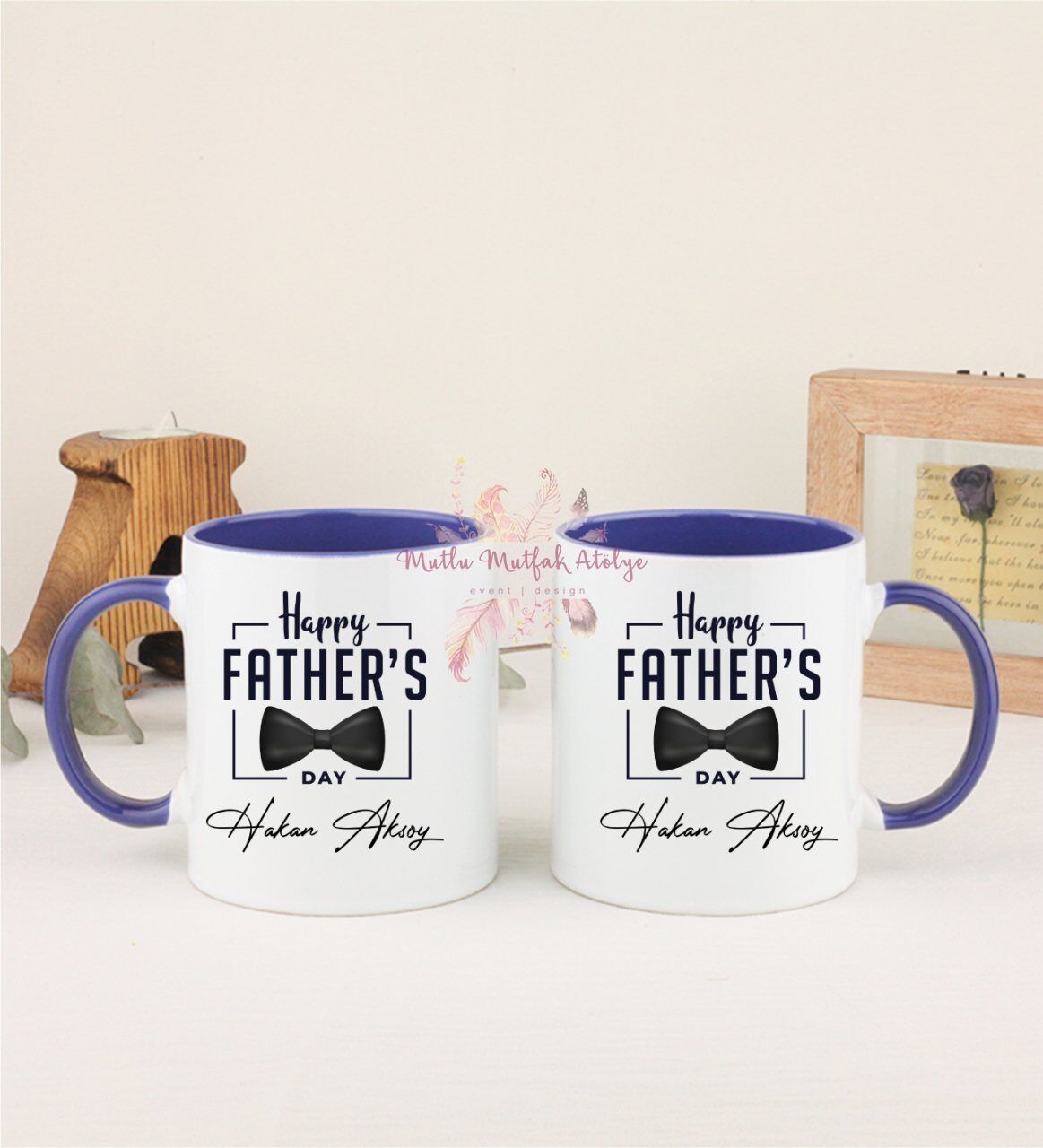 Kişiye Özel Babalar Günü İkili Lacivert Kupa Bardak