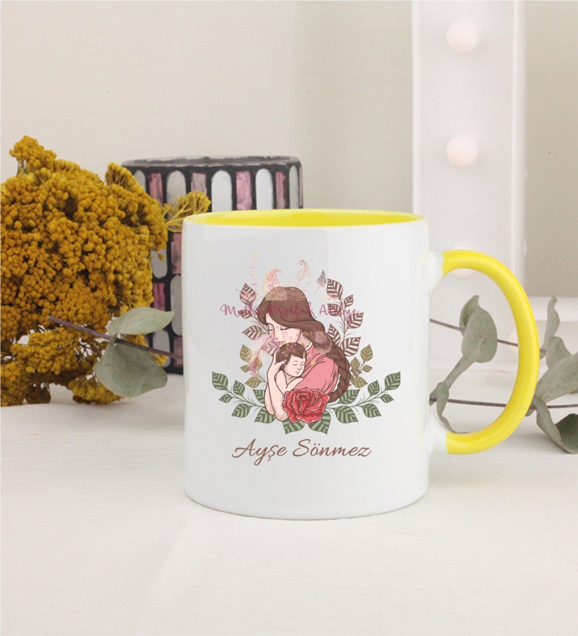 Kişiye Özel Anneler Günü Sarı Kupa Bardak