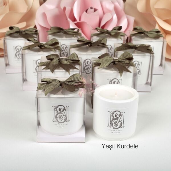 Vanilya Kokulu Kurdeleli Kutulu Beton Mum Nişan Düğün Hediyeliği