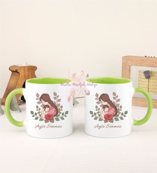 Kişiye Özel Anneler Günü İkili Yeşil Kupa Bardak