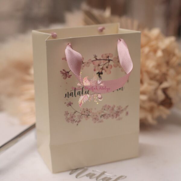 Çiçek Desenli Baskılı Karton Çanta