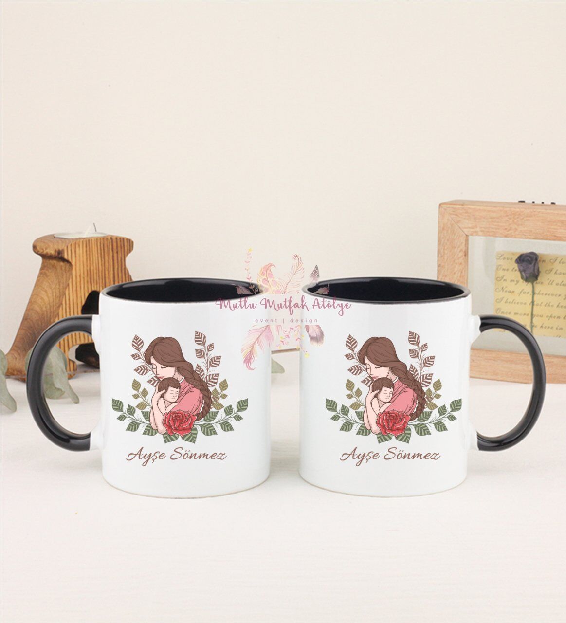 Kişiye Özel Anneler Günü İkili Siyah Kupa Bardak