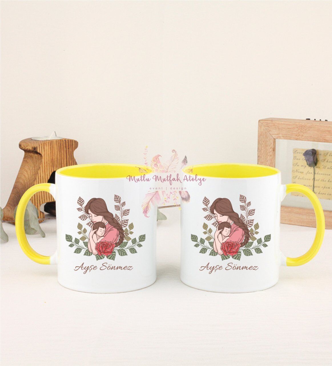 Kişiye Özel Anneler Günü İkili Sarı Kupa Bardak