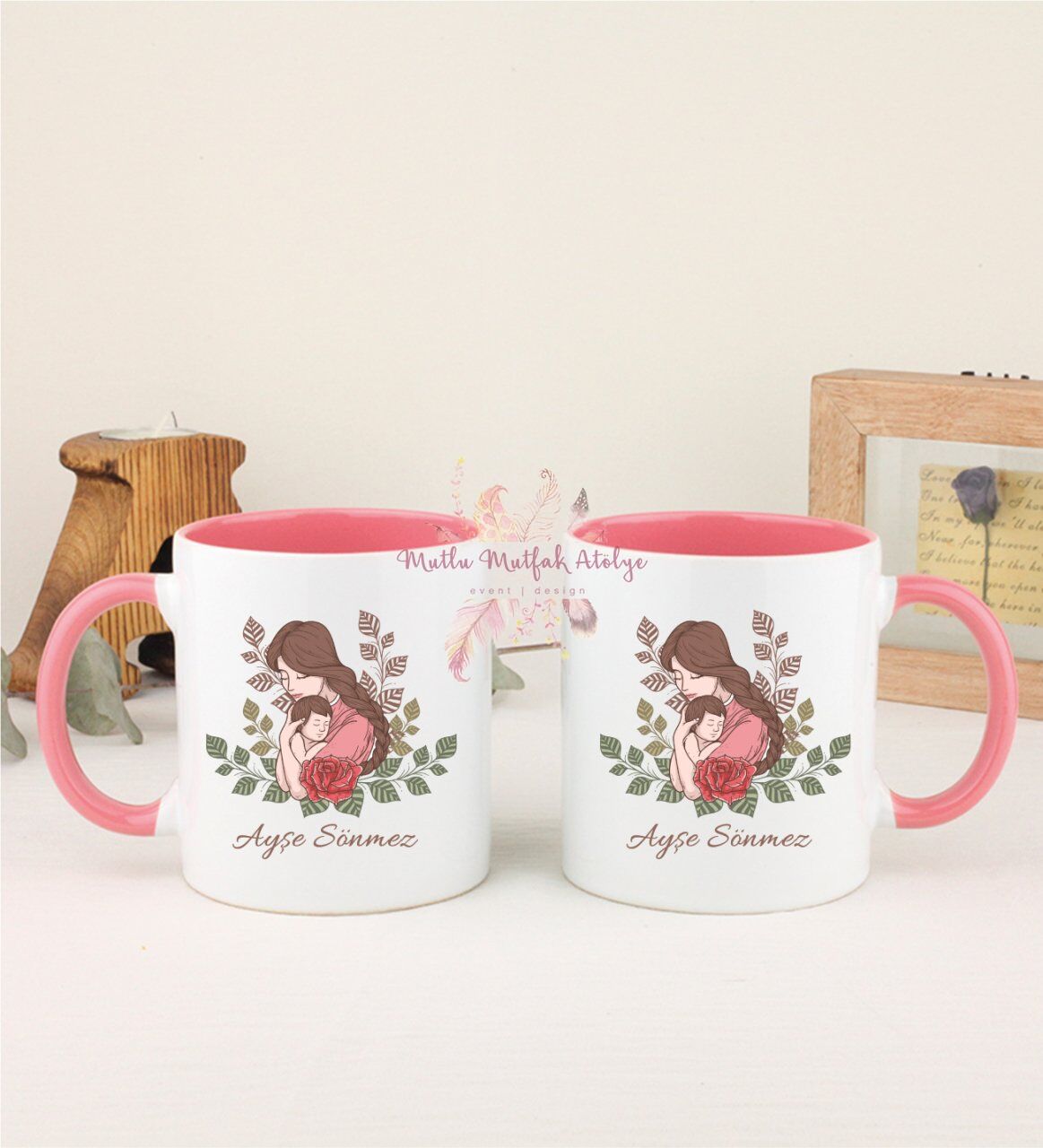 Kişiye Özel Anneler Günü İkili Pembe Kupa Bardak