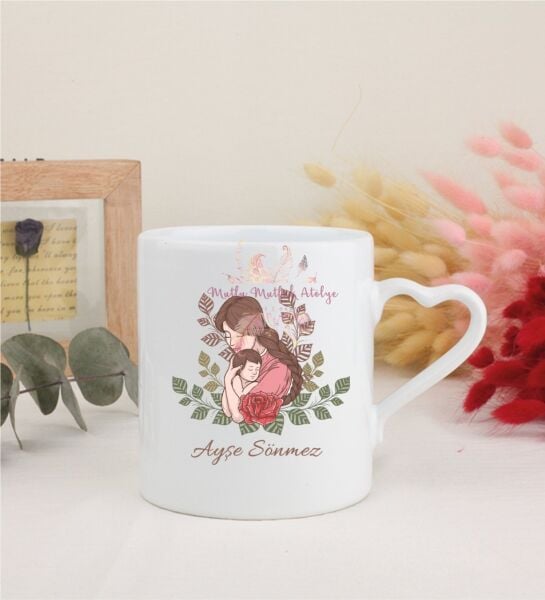 Kişiye Özel Anneler Günü Beyaz Kalpli Kupa Bardak