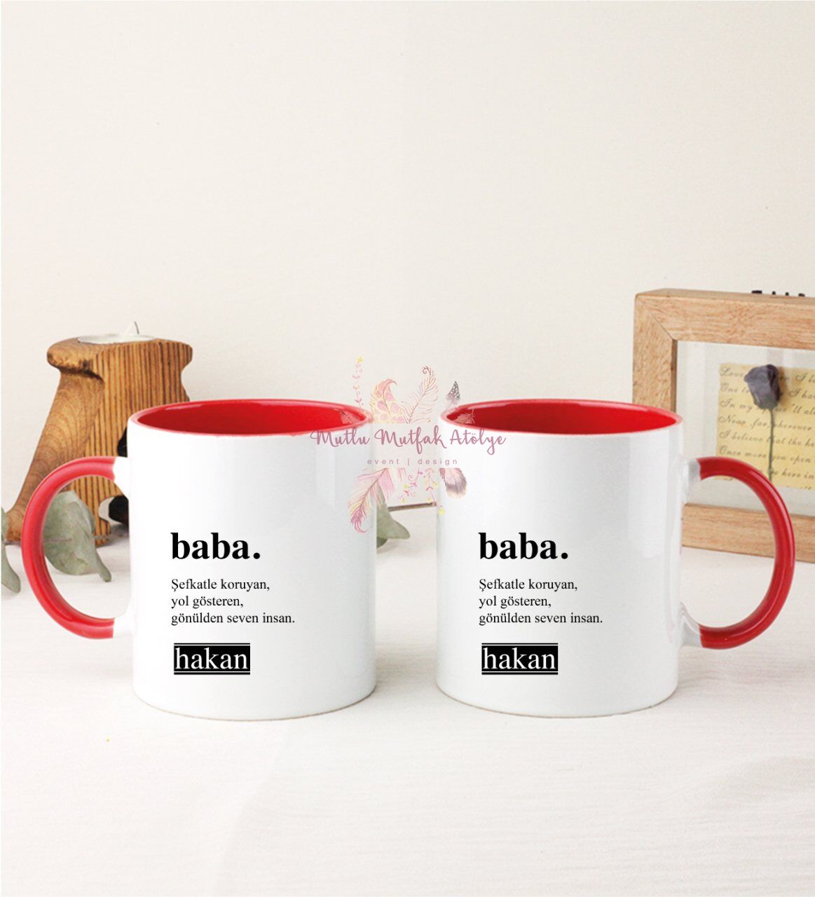 Kişiye Özel Babalar Günü İkili Kırmızı Kupa Bardak