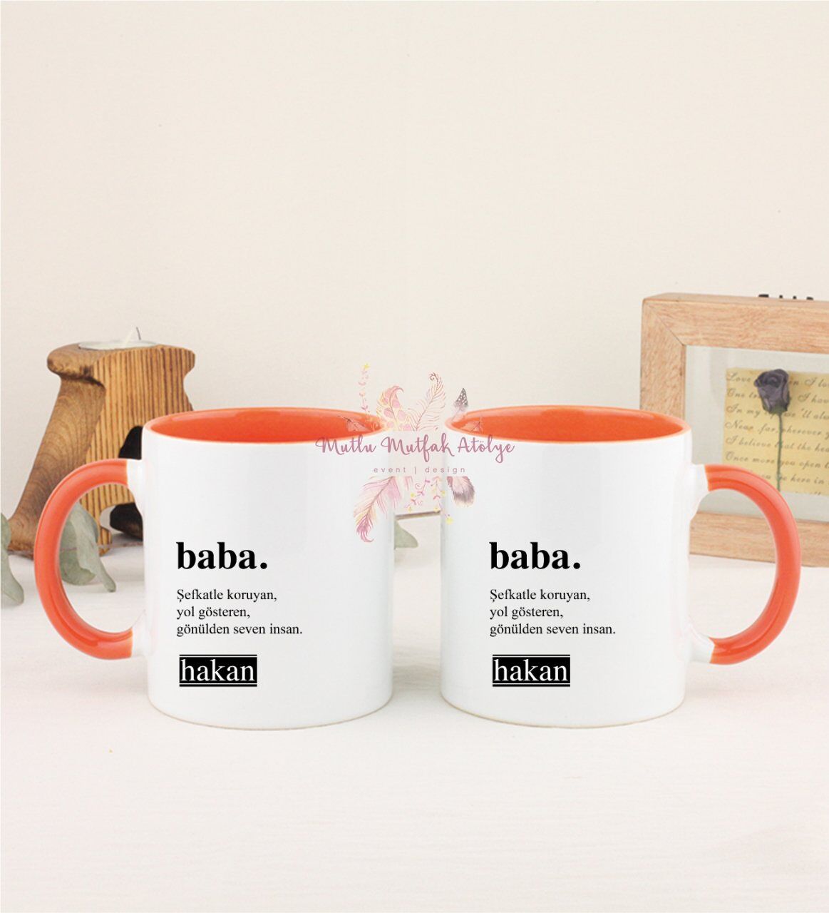 Kişiye Özel Babalar Günü İkili Turuncu Kupa Bardak