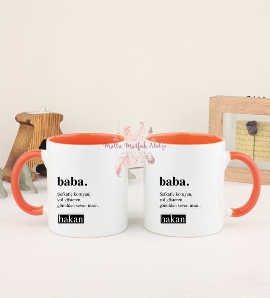 Kişiye Özel Babalar Günü İkili Turuncu Kupa Bardak