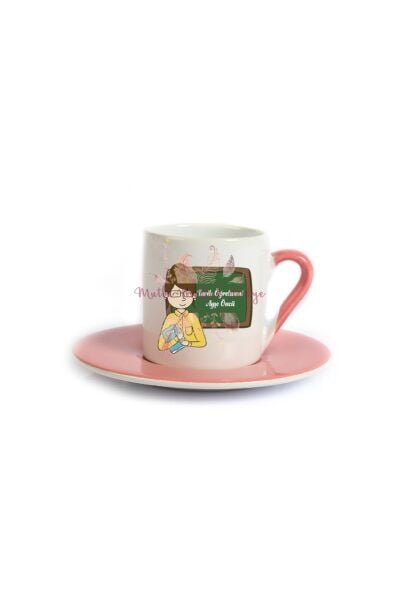 Kişiye Özel Öğretmenler Günü Hediyesi Bayan Öğretmen Mesleki Pembe Türk Kahvesi Fincanı