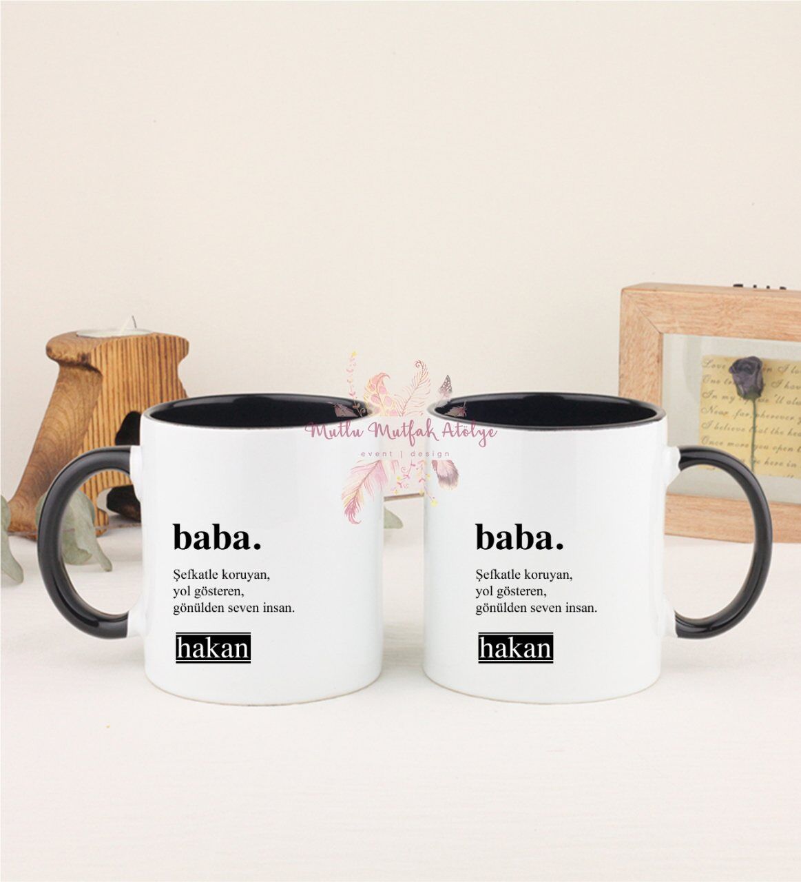 Kişiye Özel Babalar Günü İkili Siyah Kupa Bardak