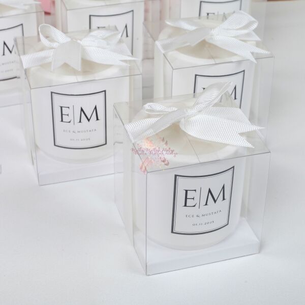 Vanilya Kokulu Kurdeleli Kutulu Beton Mum Nişan Düğün Hediyeliği