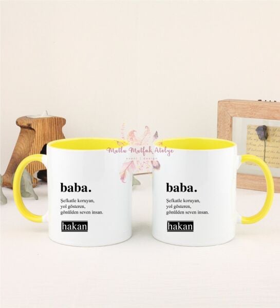 Kişiye Özel Babalar Günü İkili Sarı Kupa Bardak