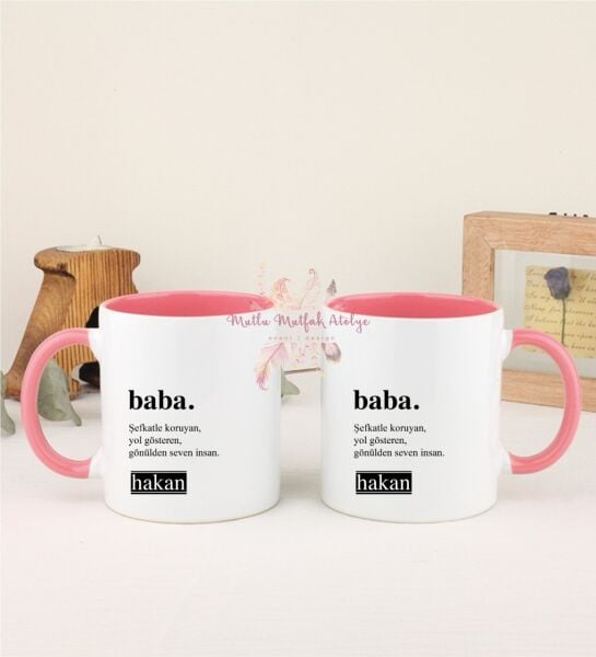 Kişiye Özel Babalar Günü İkili Pembe Kupa Bardak