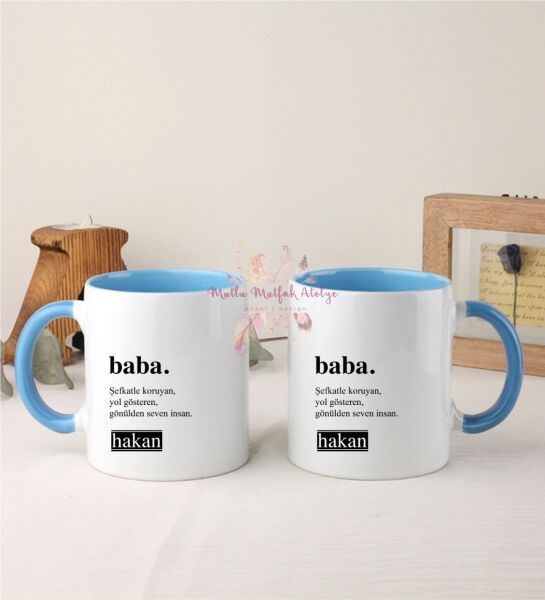 Kişiye Özel Babalar Günü İkili Mavi Kupa Bardak