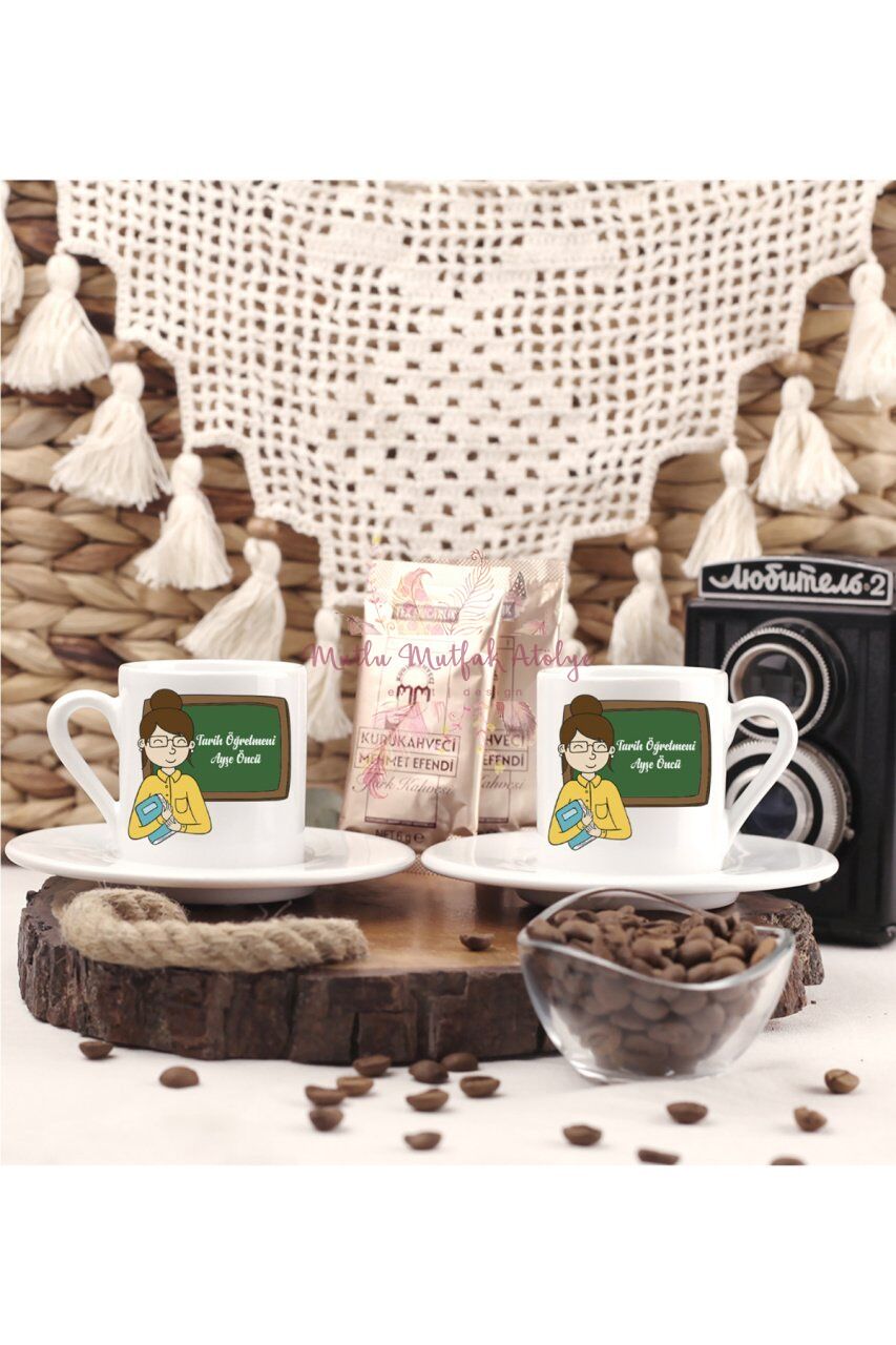 Kişiye Özel Öğretmenler Günü Hediyesi Bayan Öğretmen Mesleki İkili Türk Kahvesi Fincanı