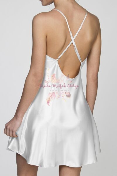 İsimli Baskılı Sabahlık Çiçek Motifli İç Elbiseli