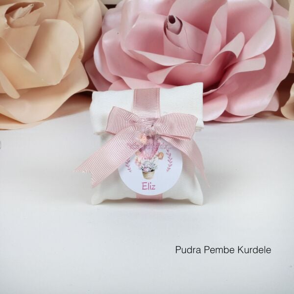 Kişiye Özel Etiketli Lavanta Kesesi – Pudra Pembe Kurdeleli Hediyelik | Bebek Doğum & Doğum Günü