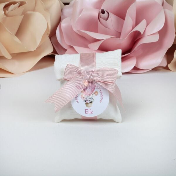 Kişiye Özel Etiketli Lavanta Kesesi – Pudra Pembe Kurdeleli Hediyelik | Bebek Doğum & Doğum Günü