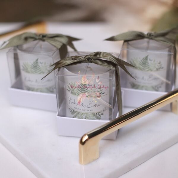 Hediyelik Kokulu Yeşil Çiçekli Mum